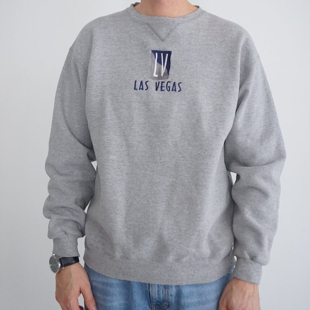 Vintage '90S Las Vegas Gray Heavyweight Cotton Crewneck Sweater L By Sope Creek